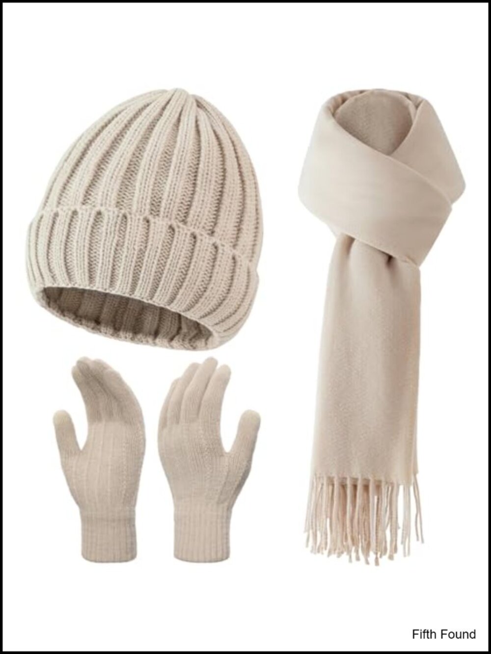 Winter Beanie Hat Scarf Gloves Set Alpaca Polyester Knit